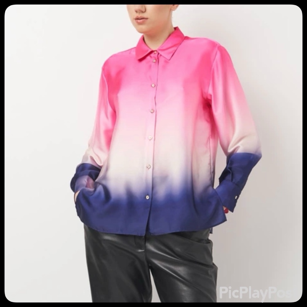 ZARA Ombre Satin Button-Down Shirt (Size S) NWT